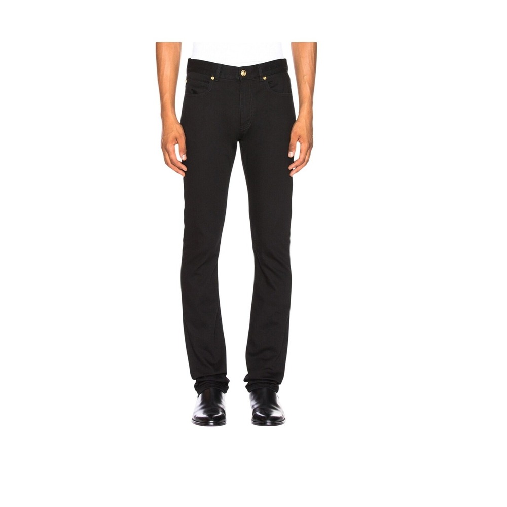 Versace  Black Jeans  Gold  Medusa Embroidery  Slim Fit Pants Made Italy Mens 30